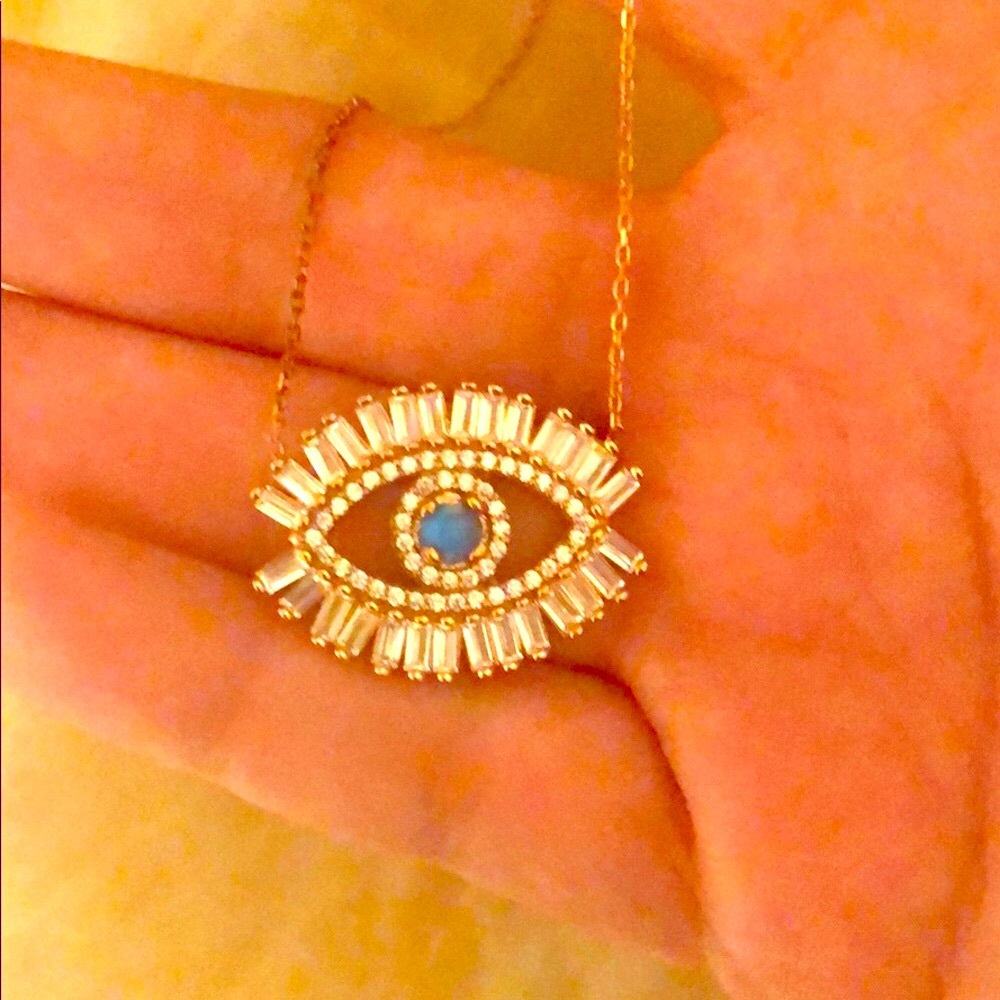 🧿👁🦋 Baguette “MYKONOS” evil Eye necklace 📿 - Picture 3 of 6